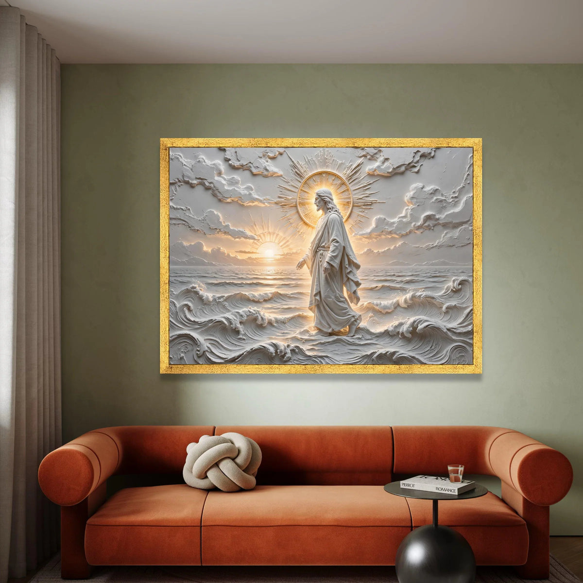 Jesus Walking on Water Canvas, Spiritual Wall Art, Religious Sunrise Scene, Christian Home Decor, Inspirational Canvas Art Canvas Print Art