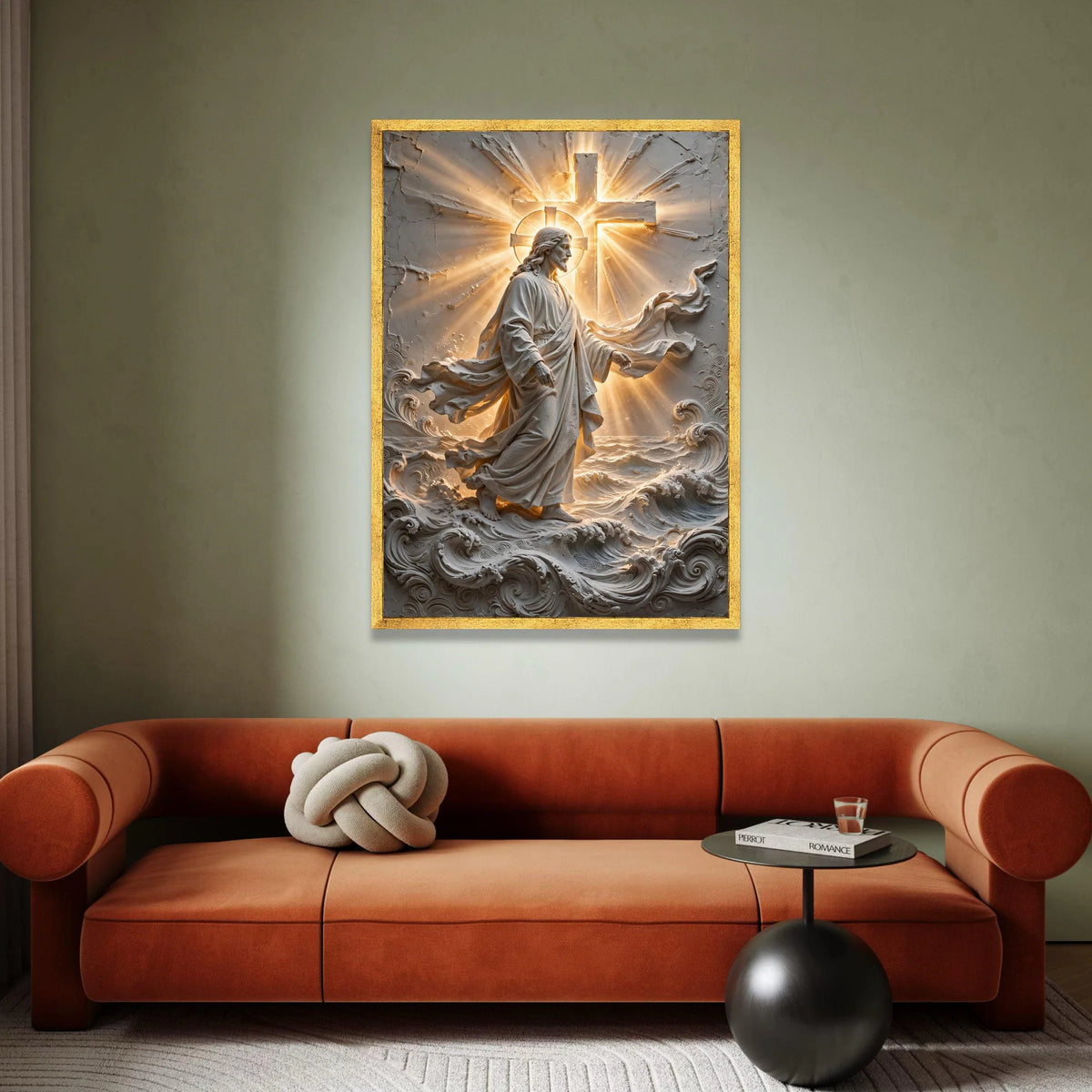 Radiant Jesus Walking on Water Canvas, Religious Wall Art, Inspirational Cross Design, Spiritual Home Decor, Christian Canvas Print Art