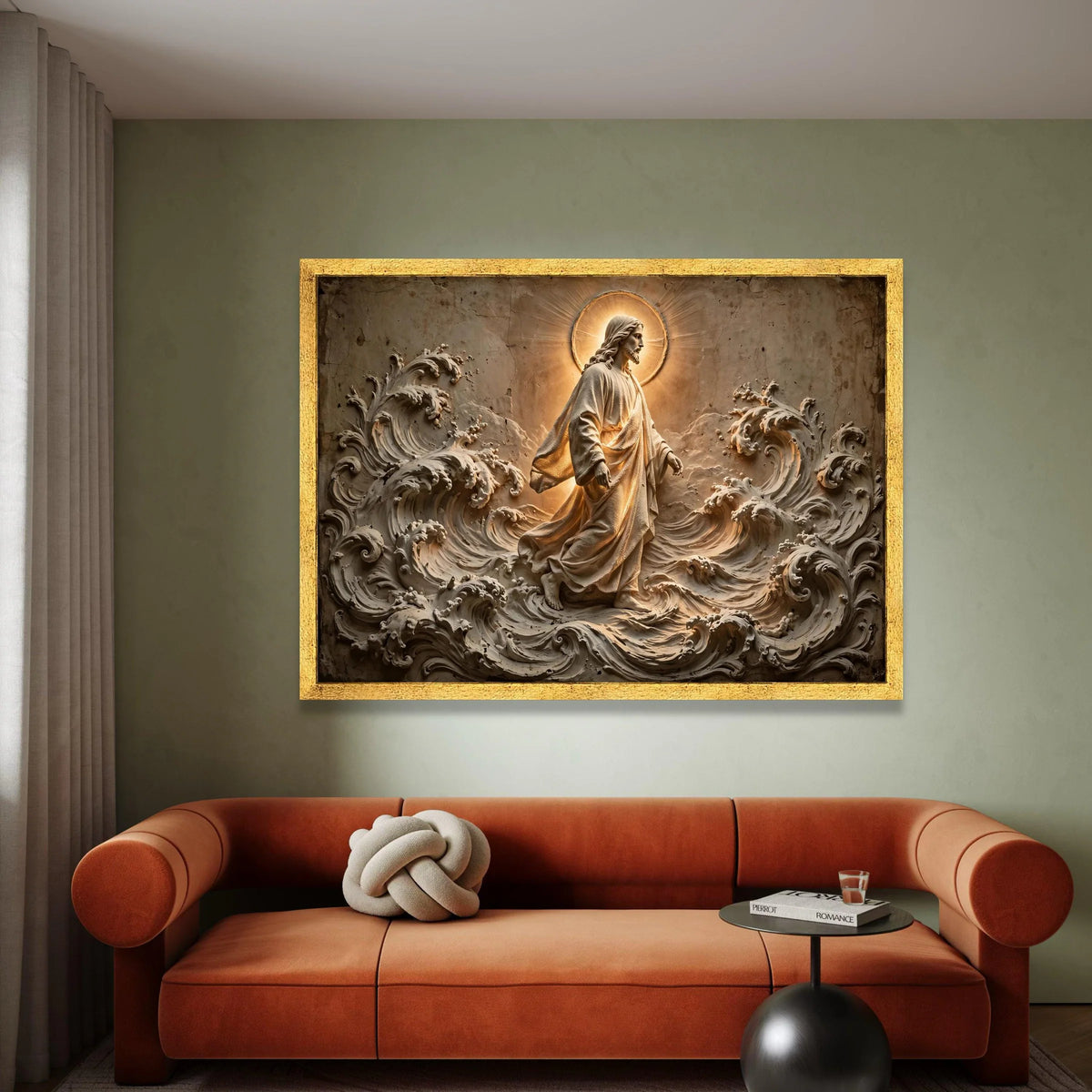Jesus Walking on Water Canvas, Religious Wall Art, Spiritual Christian Decor, Sacred Figure Canvas, Divine Light Home Canvas Print Art