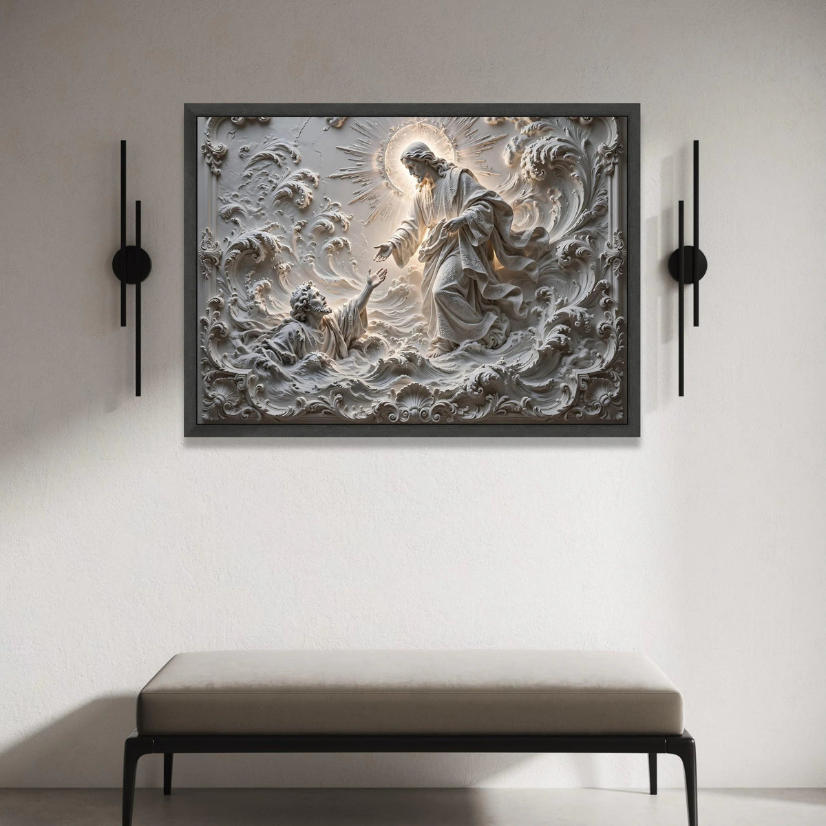Spiritual Rescue Scene Canvas, Religious Wall Art, Faith Decoration, Angelic Light Canvas, Home Spirituality Art Canvas Print Art