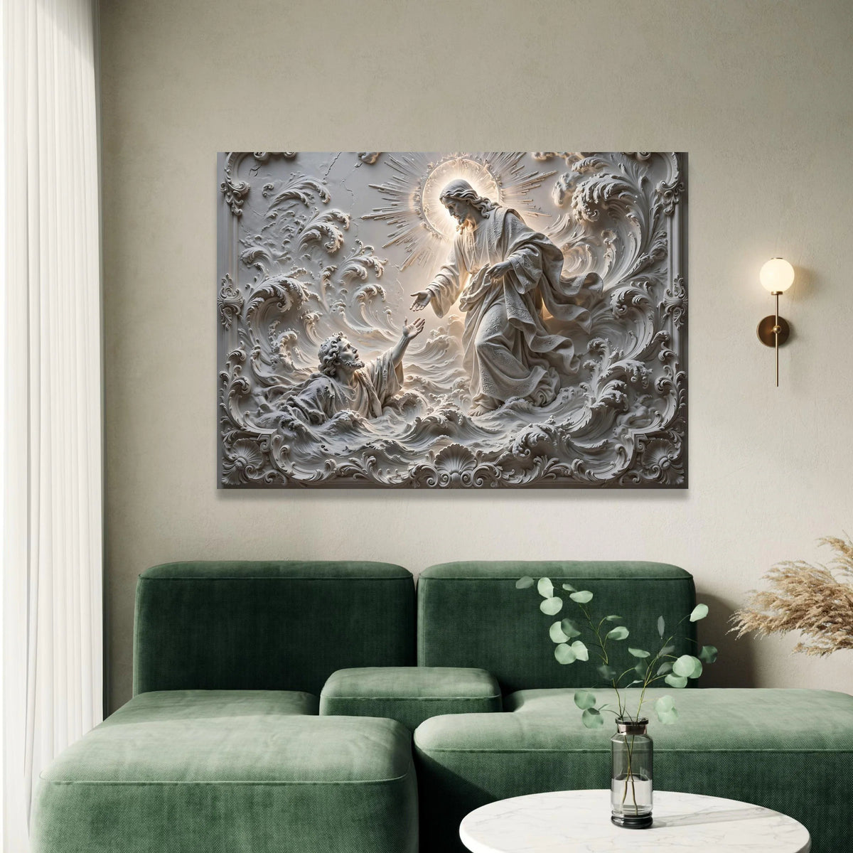 Spiritual Rescue Scene Canvas, Religious Wall Art, Faith Decoration, Angelic Light Canvas, Home Spirituality Art Canvas Print Art
