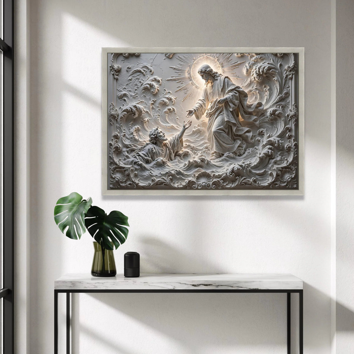 Spiritual Rescue Scene Canvas, Religious Wall Art, Faith Decoration, Angelic Light Canvas, Home Spirituality Art Canvas Print Art