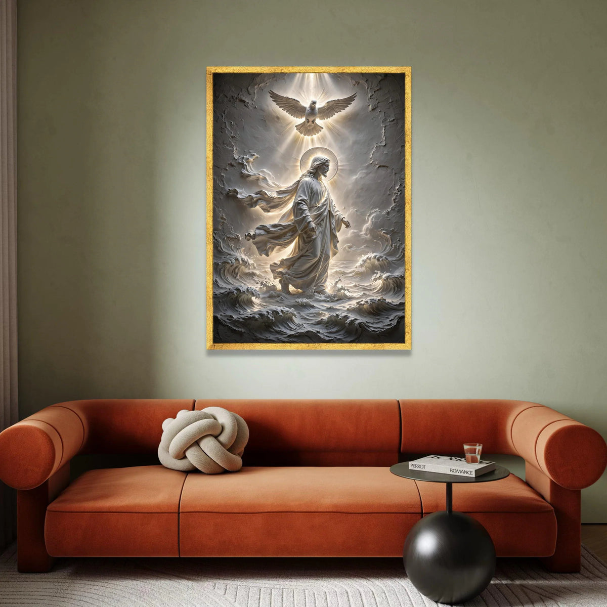 Jesus Walking on Water Canvas, Spiritual Christian Wall Art, Dove and Halo Light Canvas, Religious Home Decor, Canvas Print Art