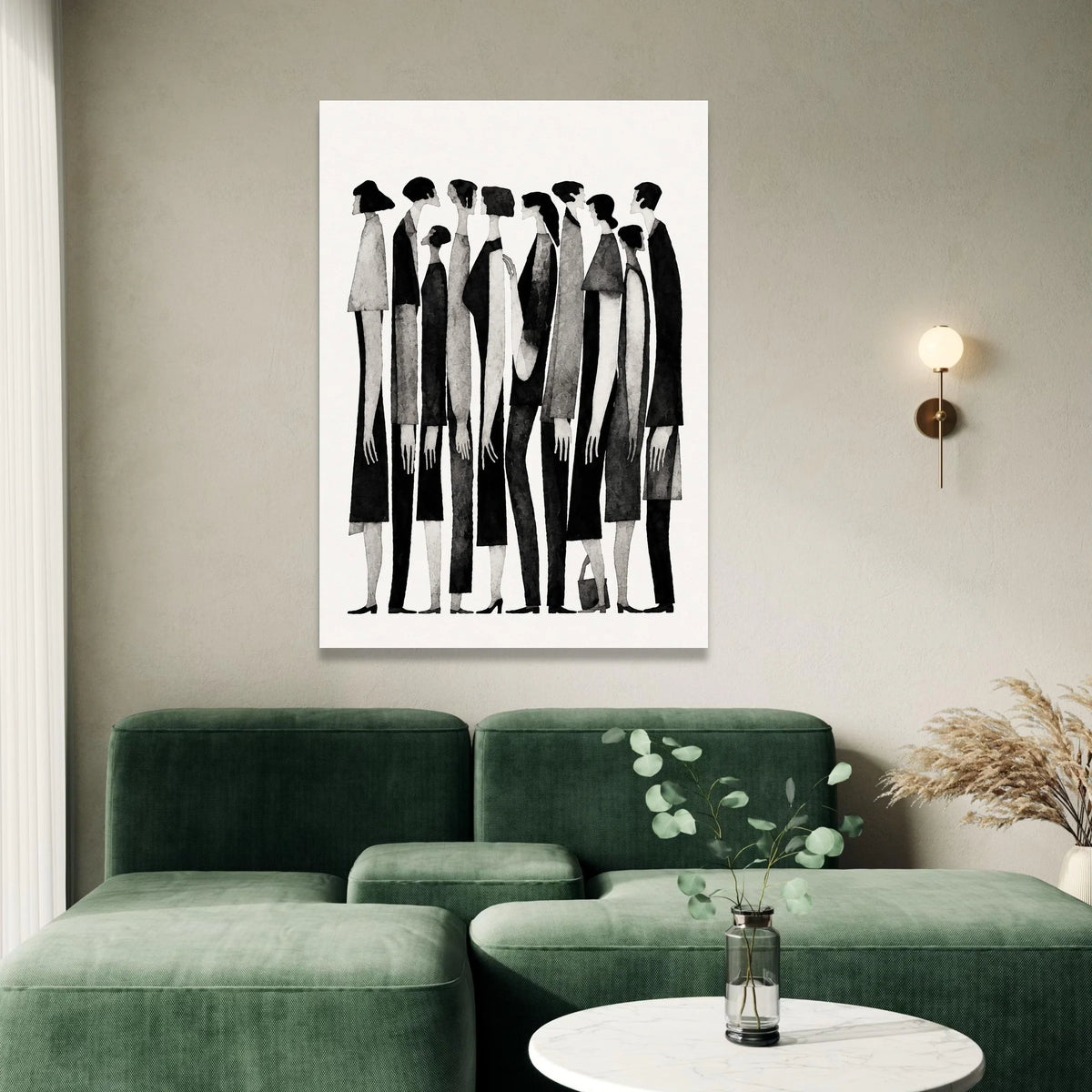Black and White Figures Group Canvas, Abstract People Wall Art, Minimalist Home Decoration, Monochrome Silhouette Canvas, Canvas Print Art