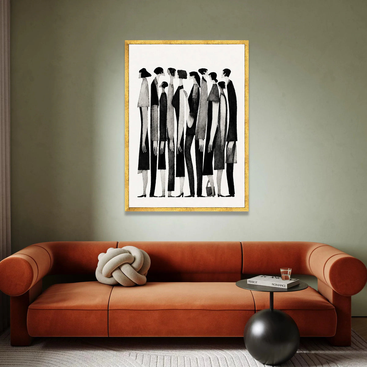 Black and White Figures Group Canvas, Abstract People Wall Art, Minimalist Home Decoration, Monochrome Silhouette Canvas, Canvas Print Art