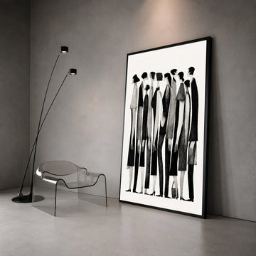 Black and White Figures Group Canvas, Abstract People Wall Art, Minimalist Home Decoration, Monochrome Silhouette Canvas, Canvas Print Art
