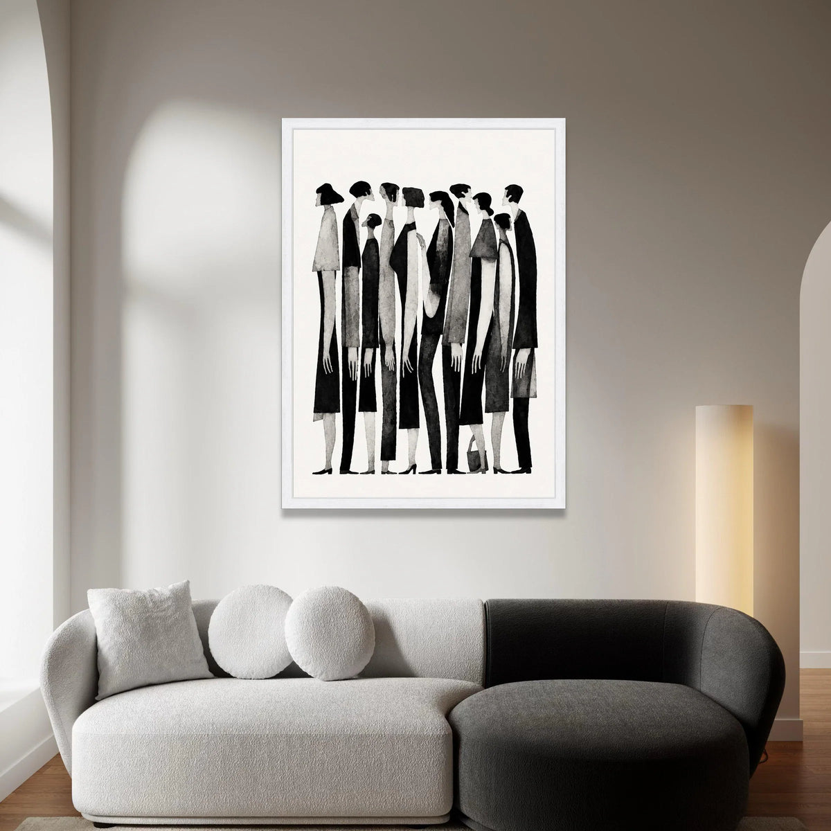 Black and White Figures Group Canvas, Abstract People Wall Art, Minimalist Home Decoration, Monochrome Silhouette Canvas, Canvas Print Art