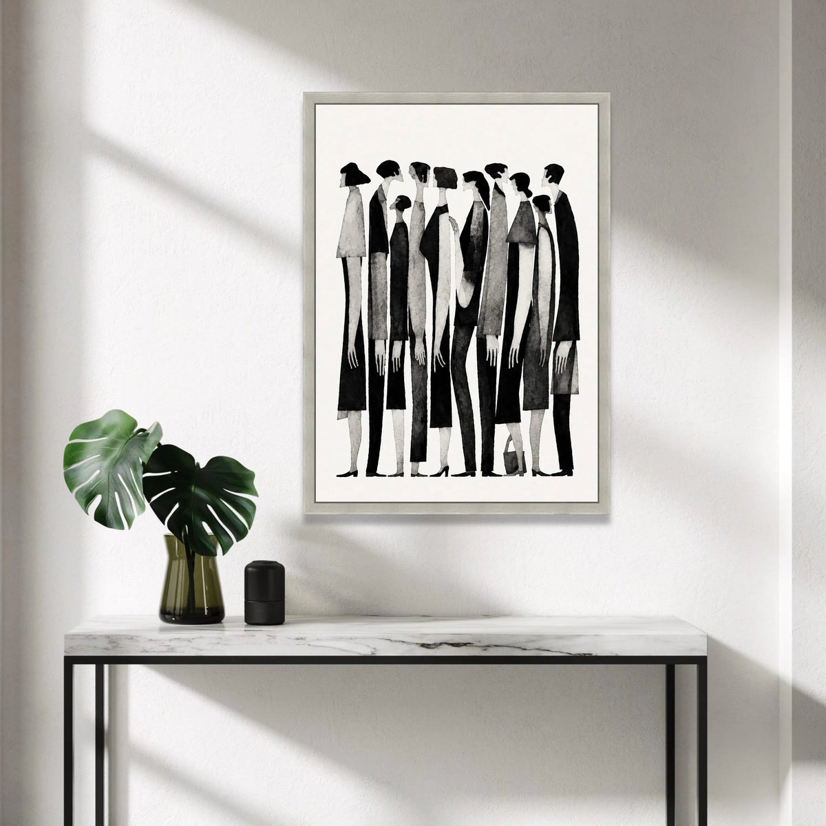 Black and White Figures Group Canvas, Abstract People Wall Art, Minimalist Home Decoration, Monochrome Silhouette Canvas, Canvas Print Art