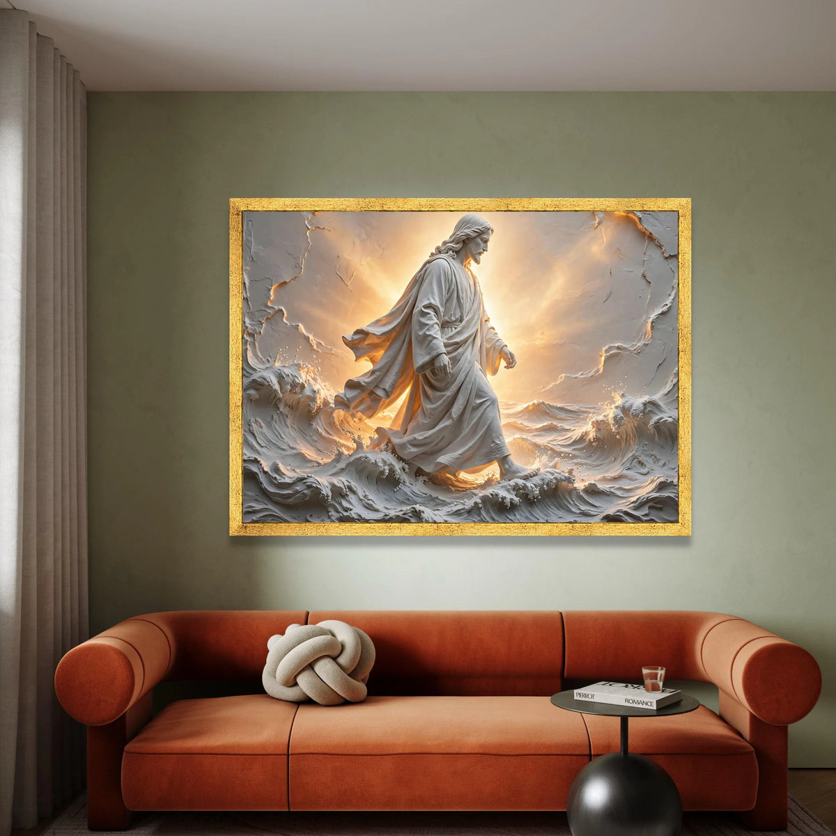 Divine Walking on Water Canvas, Jesus Christ Sculpture Art, Spiritual Wall Decor, Inspirational Christian Canvas, Light and Canvas Print Art