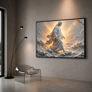 Divine Walking on Water Canvas, Jesus Christ Sculpture Art, Spiritual Wall Decor, Inspirational Christian Canvas, Light and Canvas Print Art