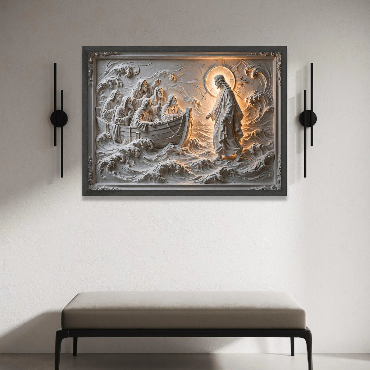 Jesus Walking on Water Canvas Wall Art, Biblical Scene Canvas, Spiritual Religious Canvas, Christian Home Decoration, Canvas Print Art