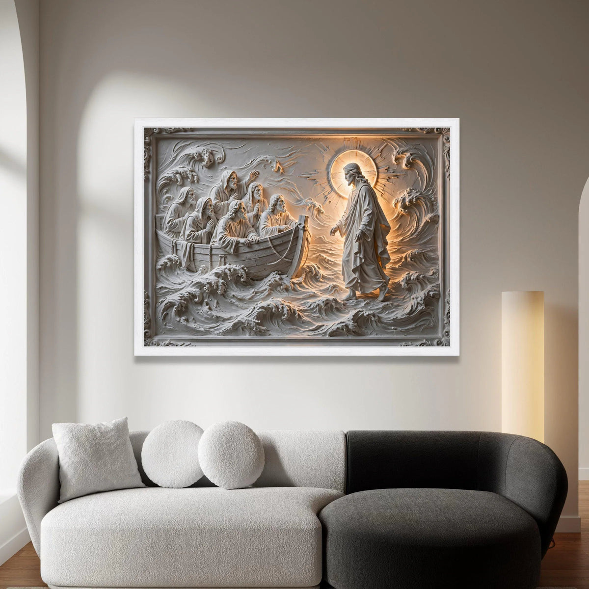 Jesus Walking on Water Canvas Wall Art, Biblical Scene Canvas, Spiritual Religious Canvas, Christian Home Decoration, Canvas Print Art
