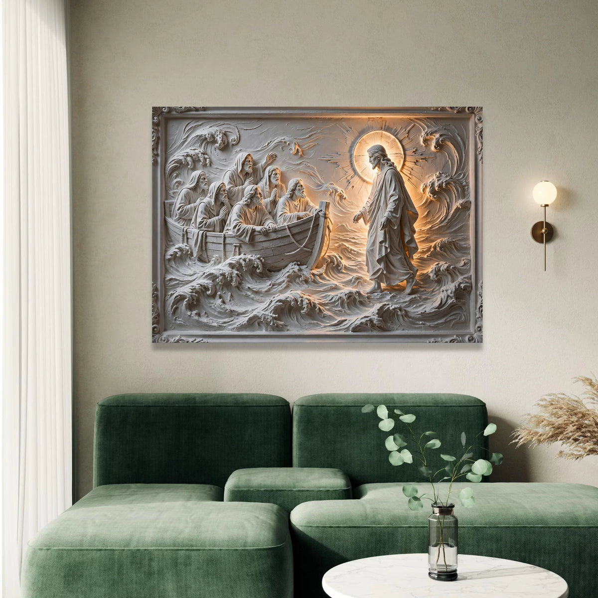 Jesus Walking on Water Canvas Wall Art, Biblical Scene Canvas, Spiritual Religious Canvas, Christian Home Decoration, Canvas Print Art