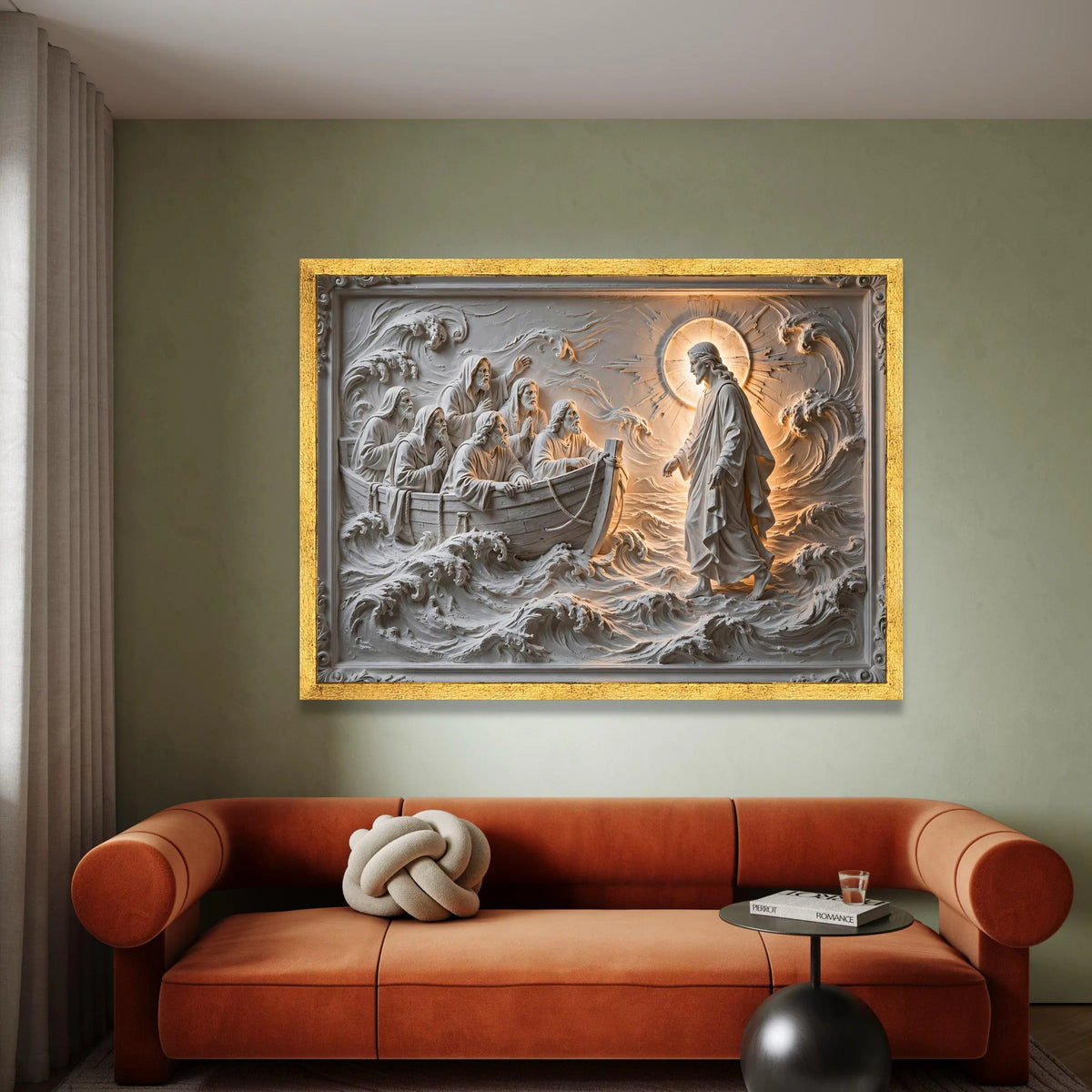 Jesus Walking on Water Canvas Wall Art, Biblical Scene Canvas, Spiritual Religious Canvas, Christian Home Decoration, Canvas Print Art