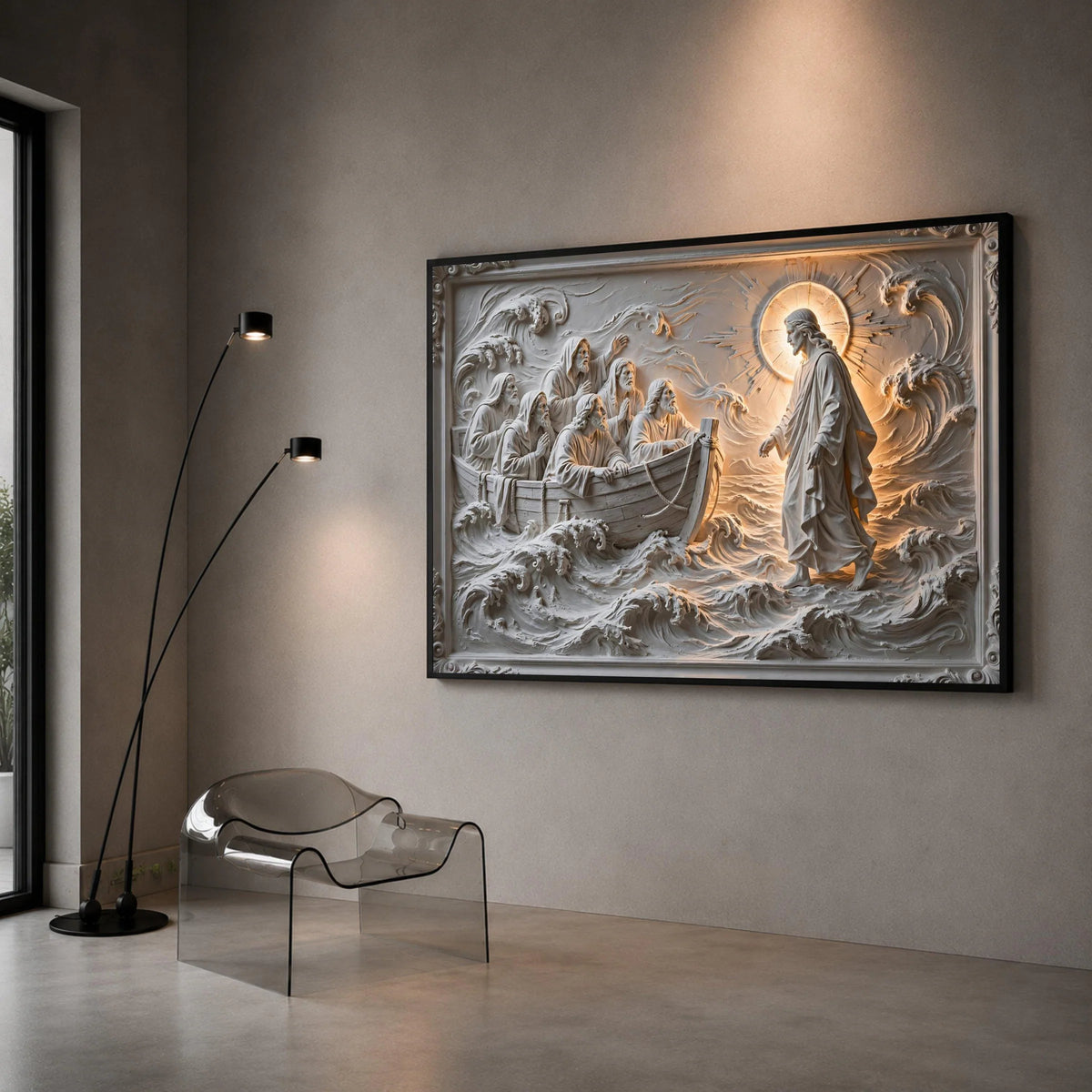 Jesus Walking on Water Canvas Wall Art, Biblical Scene Canvas, Spiritual Religious Canvas, Christian Home Decoration, Canvas Print Art