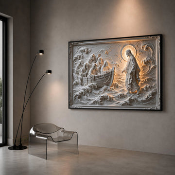 Jesus Walking on Water Canvas Wall Art, Biblical Scene Canvas, Spiritual Religious Canvas, Christian Home Decoration, Canvas Print Art