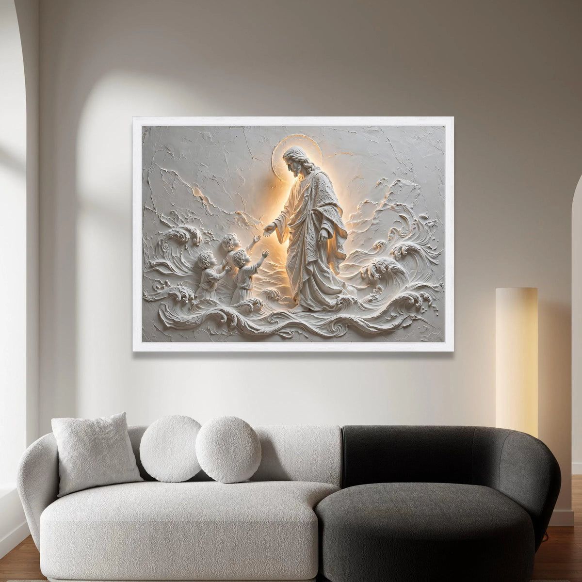 Jesus with Children Relief Art Canvas, Spiritual Wall Decor, Divine Light Canvas, Christian Religious Wall Art, Canvas Print Art