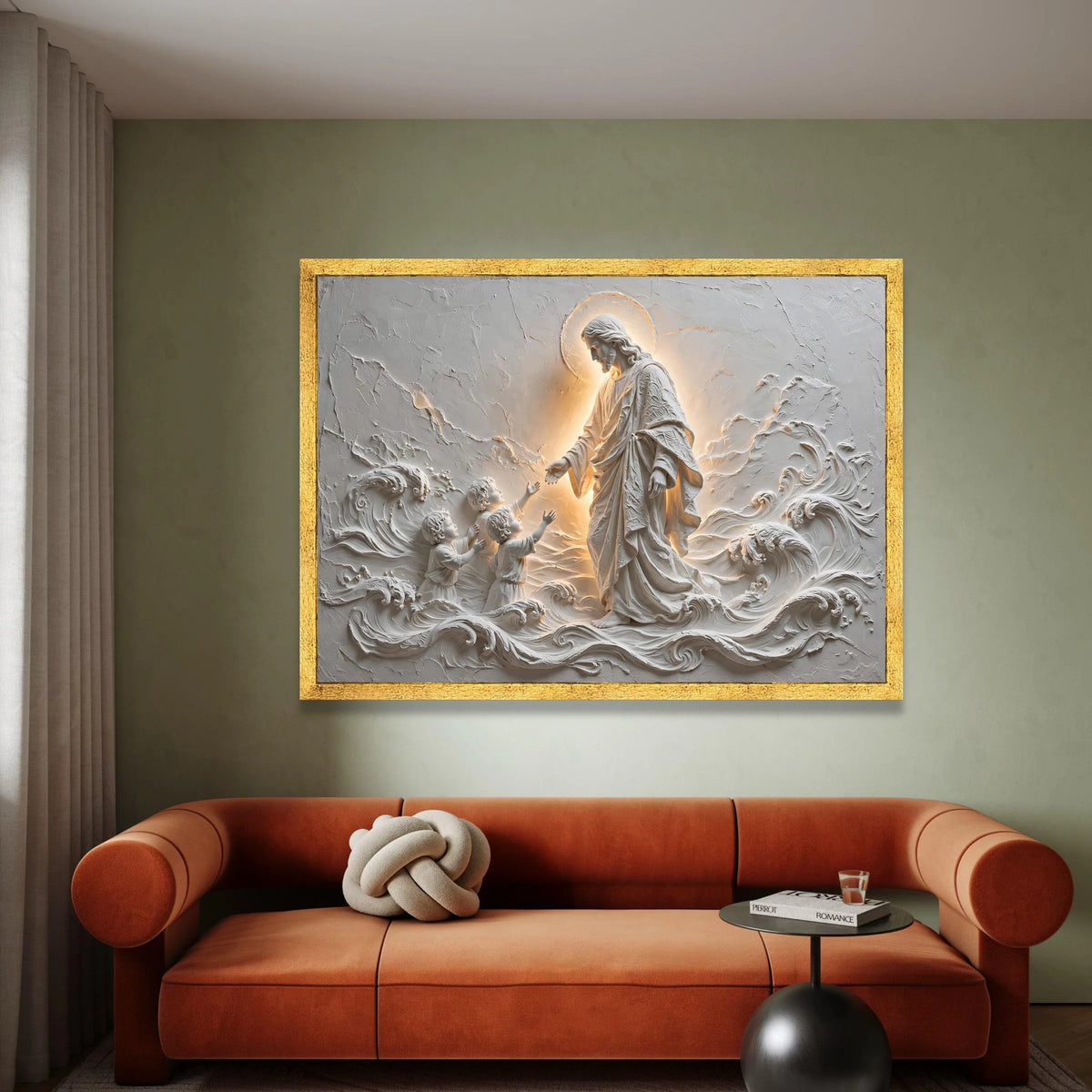 Jesus with Children Relief Art Canvas, Spiritual Wall Decor, Divine Light Canvas, Christian Religious Wall Art, Canvas Print Art