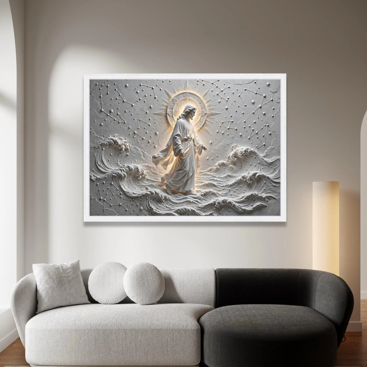 Divine Christ Walking on Water Canvas, Spiritual Wall Art, Jesus with Halo Canvas, Religious Home Decoration, Inspirational Canvas Print Art