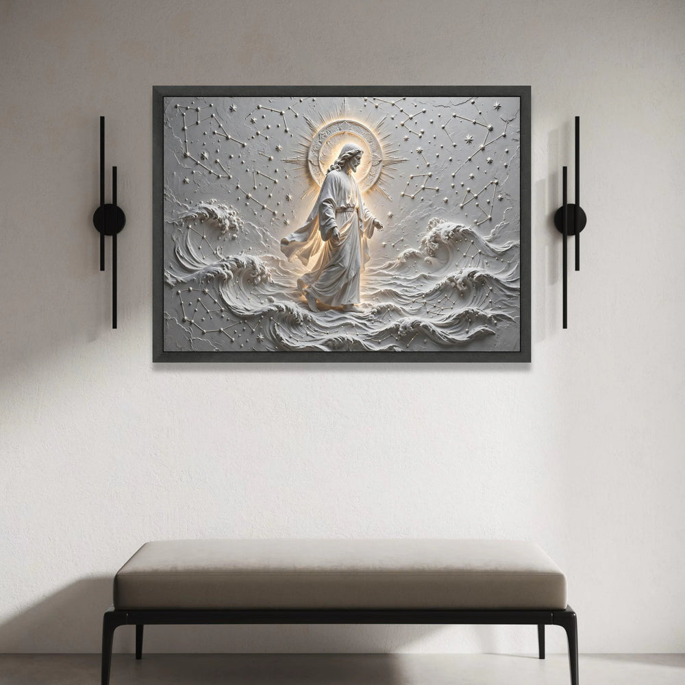 Divine Christ Walking on Water Canvas, Spiritual Wall Art, Jesus with Halo Canvas, Religious Home Decoration, Inspirational Canvas Print Art