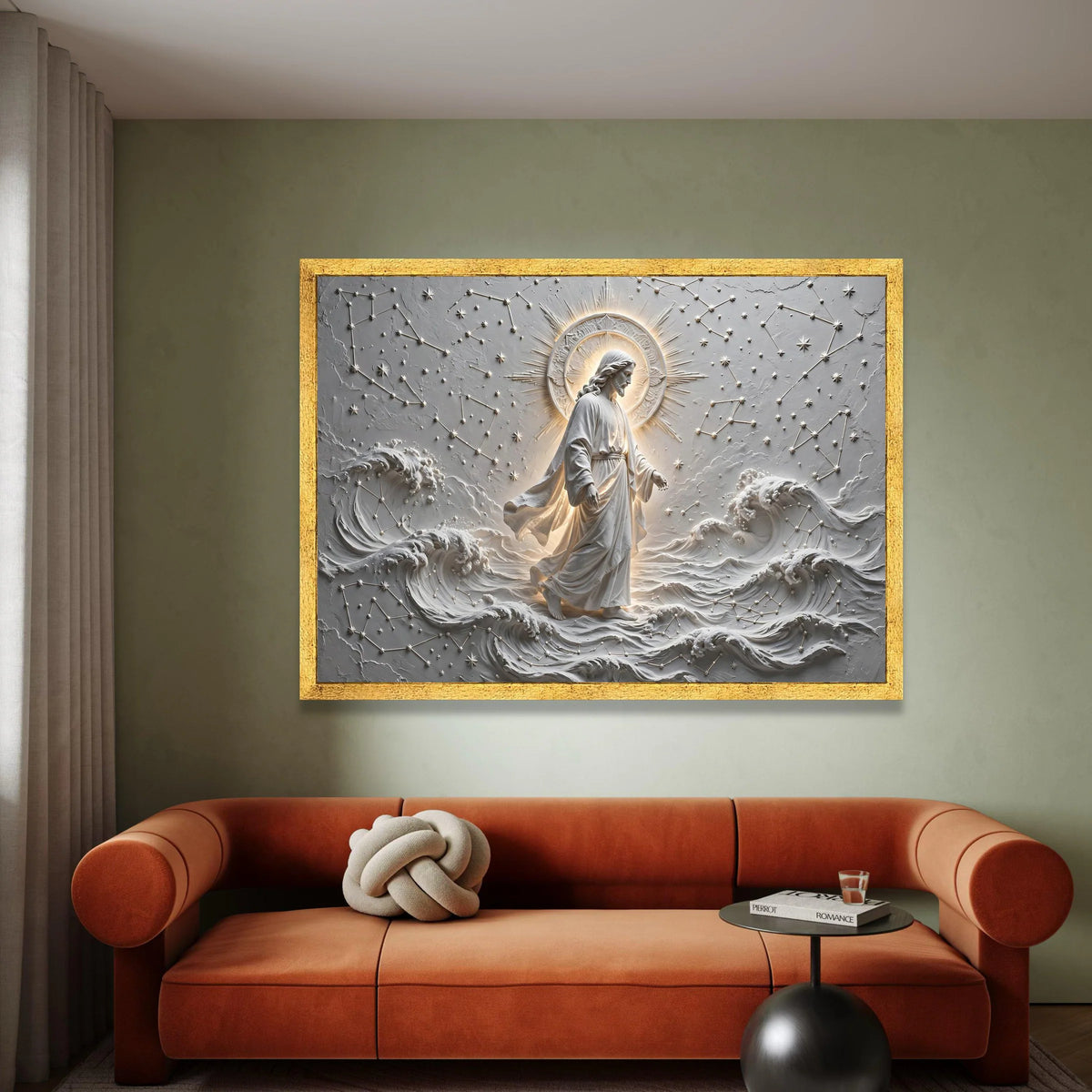 Divine Christ Walking on Water Canvas, Spiritual Wall Art, Jesus with Halo Canvas, Religious Home Decoration, Inspirational Canvas Print Art