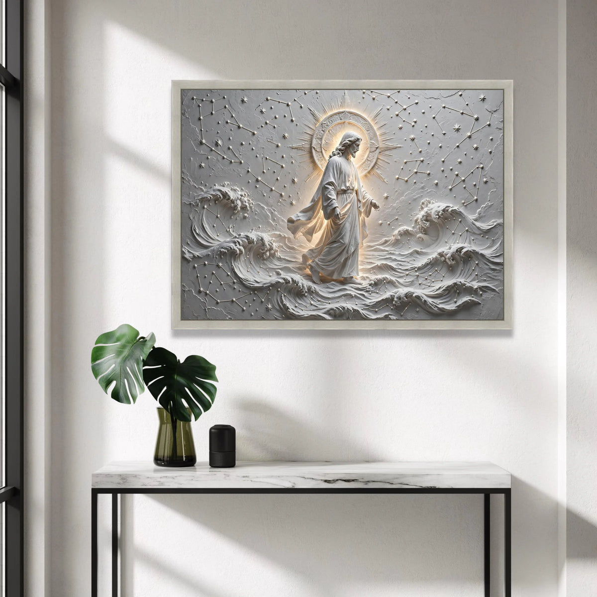 Divine Christ Walking on Water Canvas, Spiritual Wall Art, Jesus with Halo Canvas, Religious Home Decoration, Inspirational Canvas Print Art