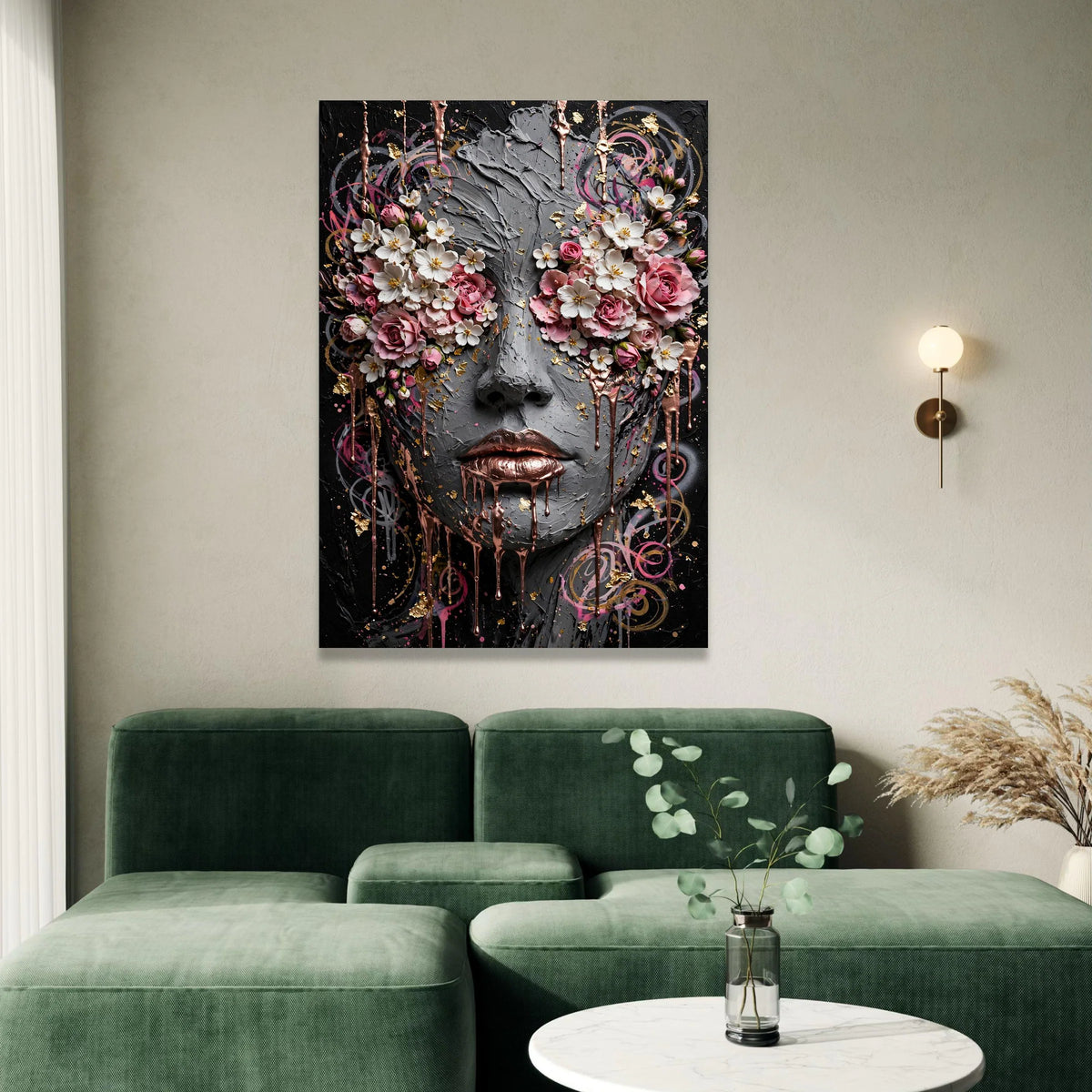Floral Face Portrait Canvas, Abstract Woman Art, Pink and White Flowers, Rose Decor Canvas, Modern Wall Art, Feminine Home Canvas Print Art