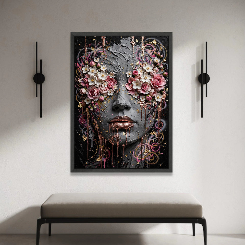 Floral Face Portrait Canvas, Abstract Woman Art, Pink and White Flowers, Rose Decor Canvas, Modern Wall Art, Feminine Home Canvas Print Art