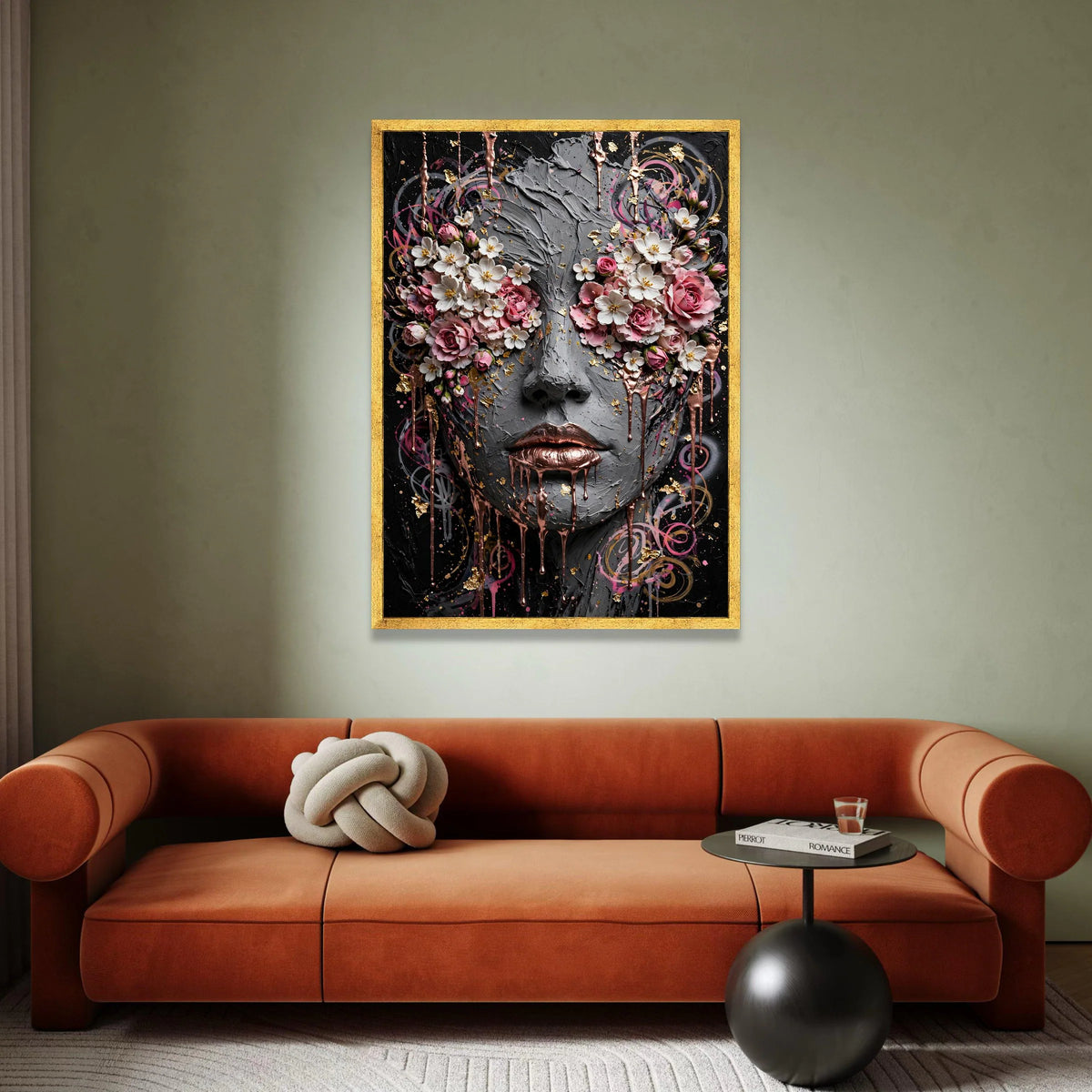 Floral Face Portrait Canvas, Abstract Woman Art, Pink and White Flowers, Rose Decor Canvas, Modern Wall Art, Feminine Home Canvas Print Art