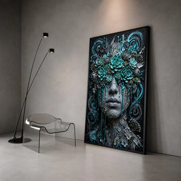 Surreal Floral Face Canvas, Succulent Garden Wall Art, Abstract Portrait Canvas, Modern Botanical Canvas, Artistic Home Canvas Print Art