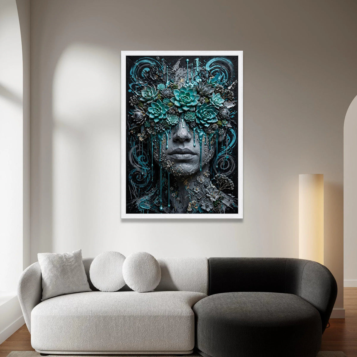 Surreal Floral Face Canvas, Succulent Garden Wall Art, Abstract Portrait Canvas, Modern Botanical Canvas, Artistic Home Canvas Print Art