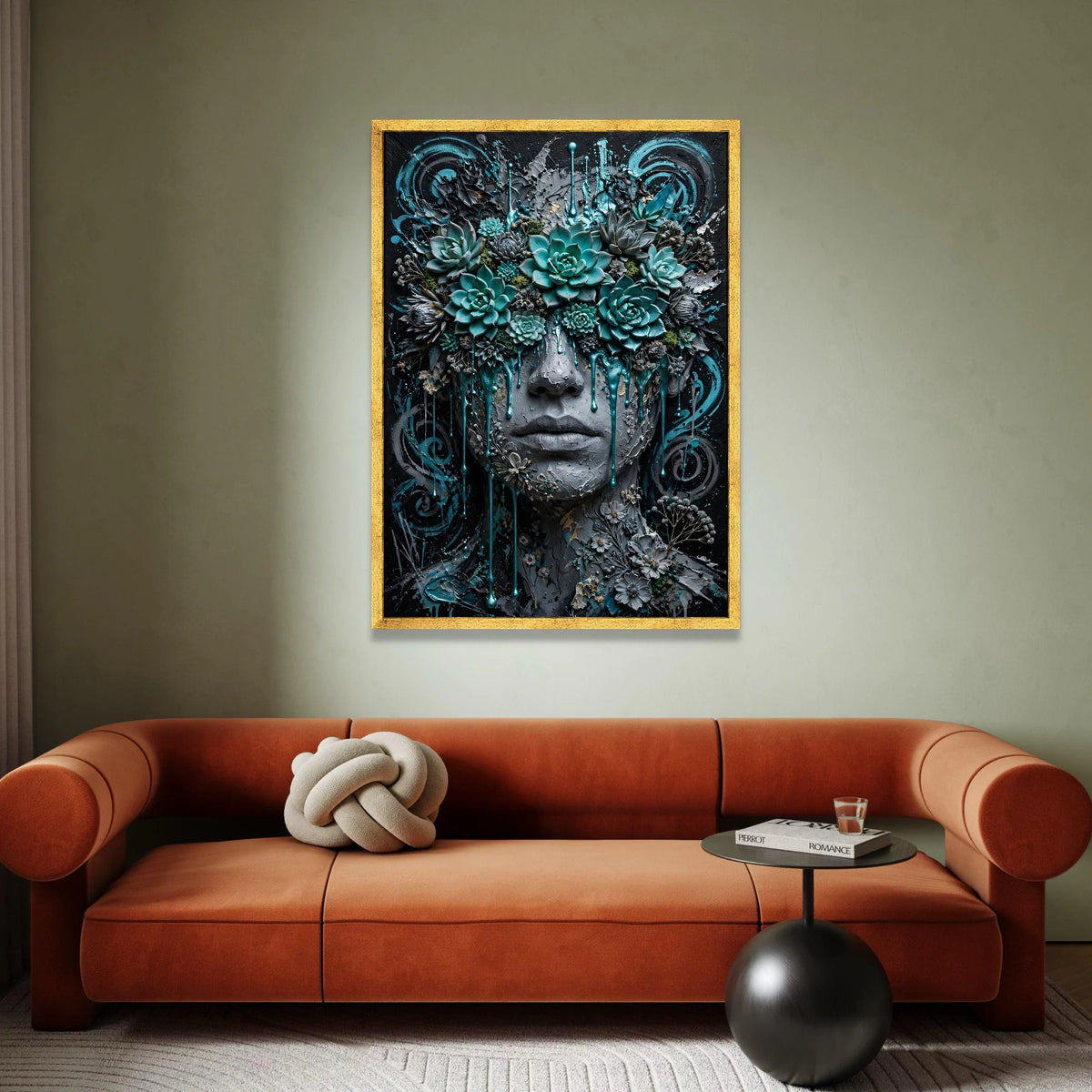 Surreal Floral Face Canvas, Succulent Garden Wall Art, Abstract Portrait Canvas, Modern Botanical Canvas, Artistic Home Canvas Print Art