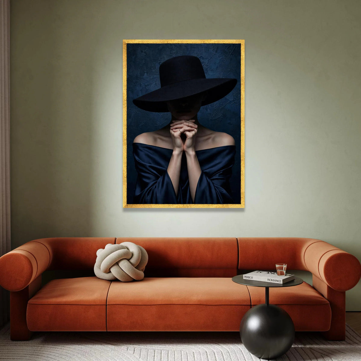 Elegant Woman with Wide Brim Hat Canvas, Dark Fashion Portrait Wall Art, Dramatic Moody Photography, Minimalist Home Canvas Print Art