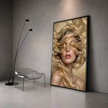 Ethereal Woman Portrait Canvas Wall Art, Flowing Sheer Fabric, Glamour Beauty Face Canvas, Modern Home Decoration, Elegant Canvas Print Art