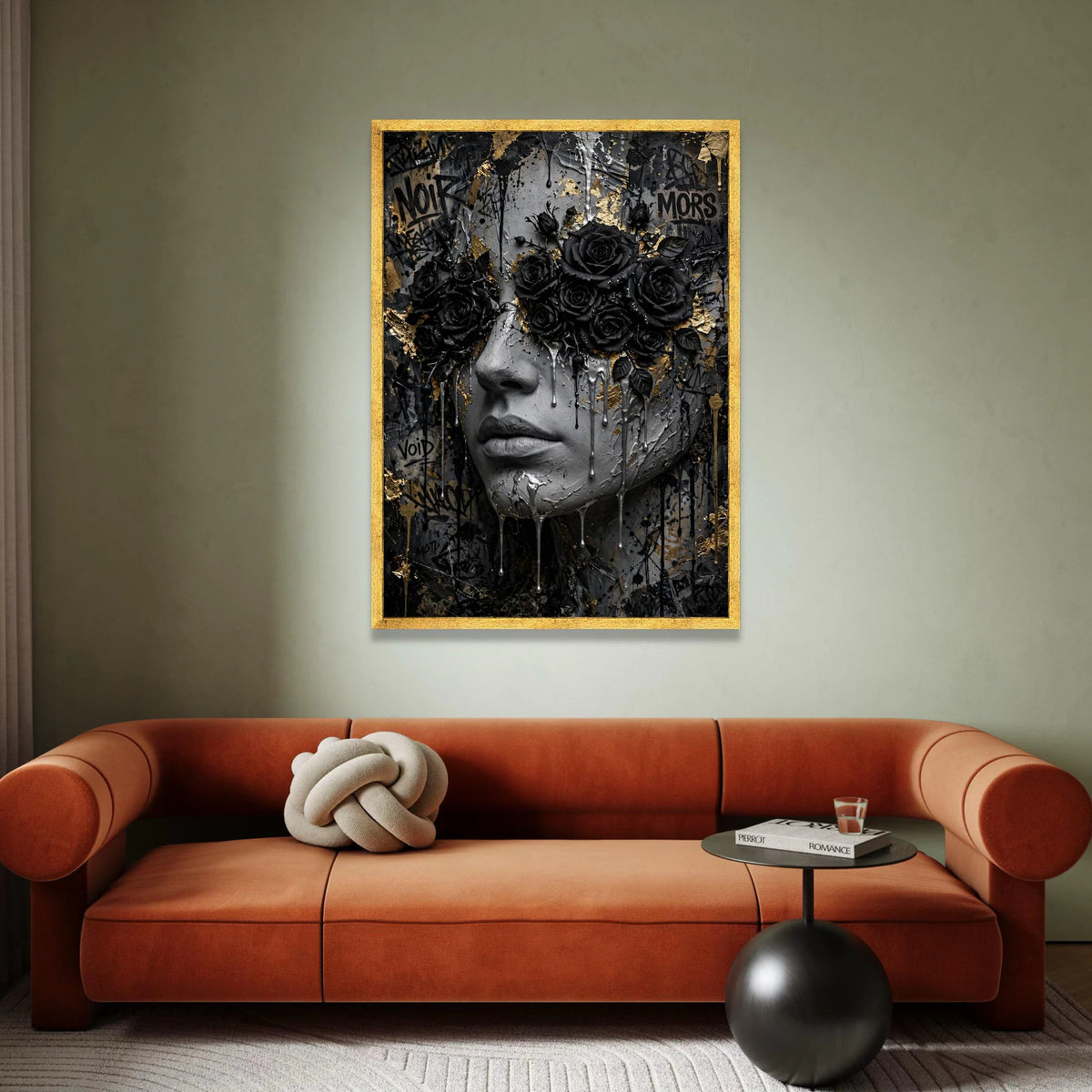 Dark Elegance Canvas Wall Art, Black Roses Face Portrait, Abstract Graffiti Style, Modern Home Decor, Gothic Floral Canvas Canvas Print Art