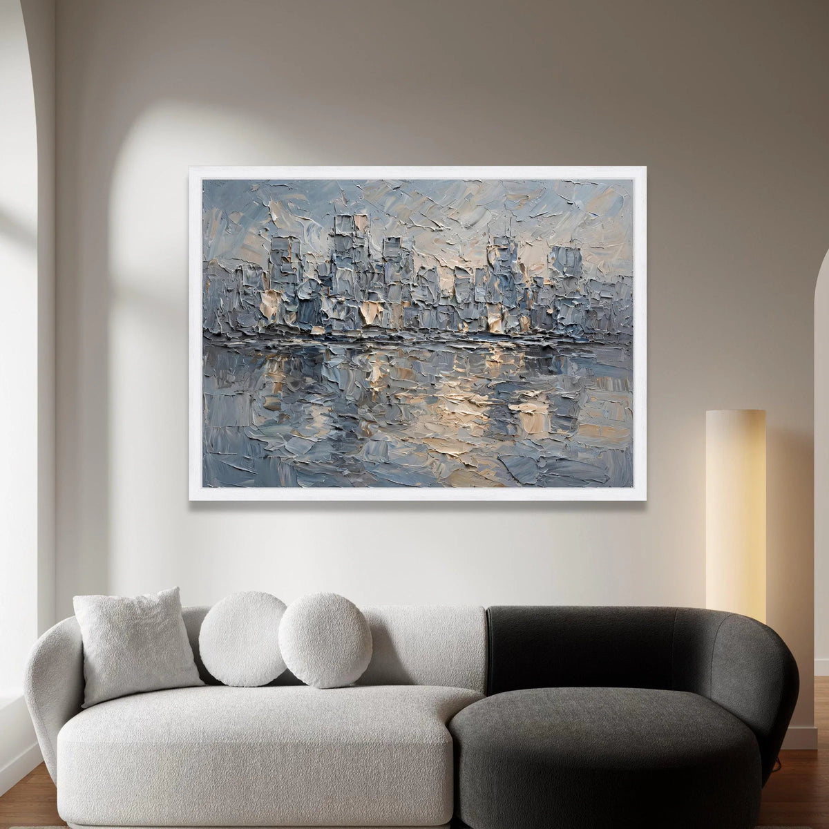 Abstract Cityscape Skyline Canvas, Urban Landscape Wall Art, Modern Blue and Gray Home Decoration, Ready to Hang Canvas Art Canvas Print Art