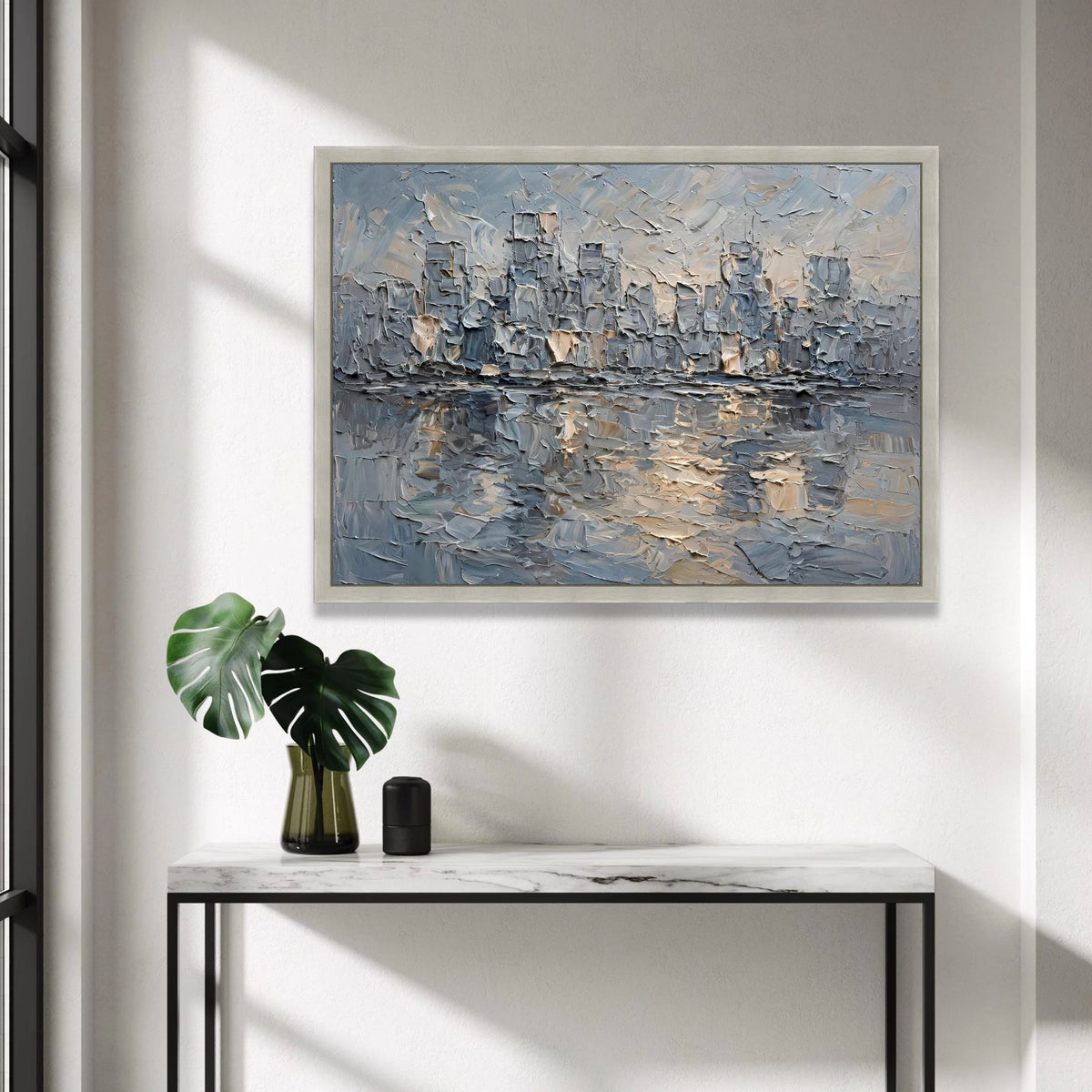Abstract Cityscape Skyline Canvas, Urban Landscape Wall Art, Modern Blue and Gray Home Decoration, Ready to Hang Canvas Art Canvas Print Art