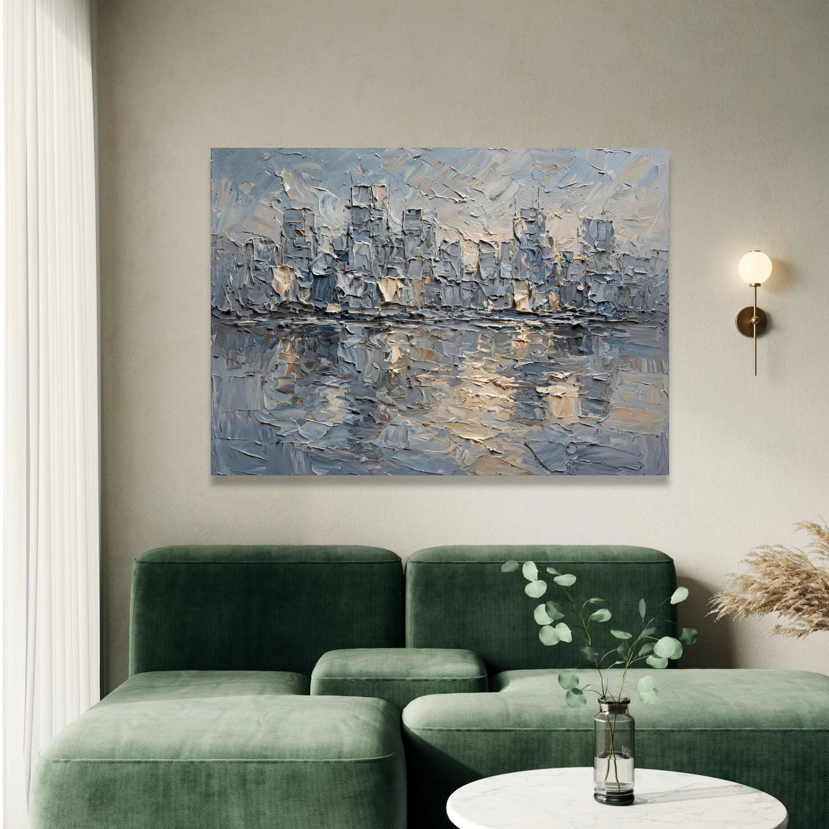 Abstract Cityscape Skyline Canvas, Urban Landscape Wall Art, Modern Blue and Gray Home Decoration, Ready to Hang Canvas Art Canvas Print Art