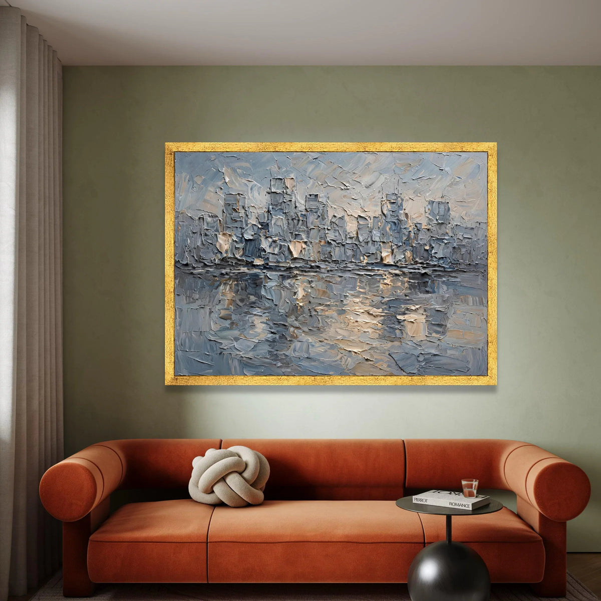 Abstract Cityscape Skyline Canvas, Urban Landscape Wall Art, Modern Blue and Gray Home Decoration, Ready to Hang Canvas Art Canvas Print Art
