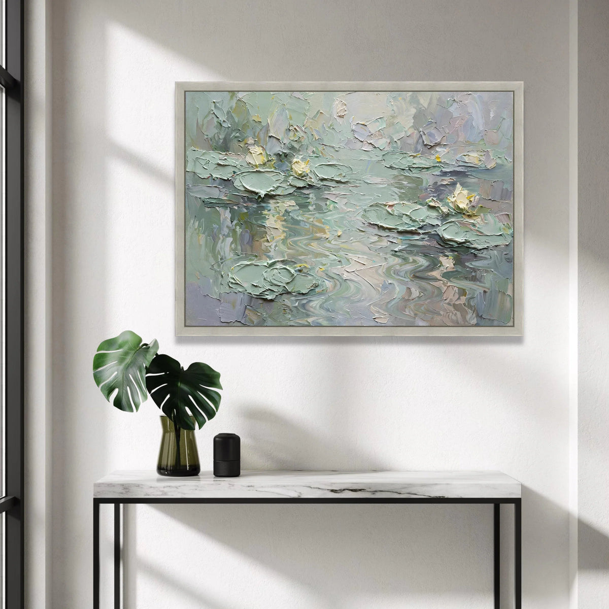 Soft Water Lilies Canvas Wall Art, Serene Pond Scene, Tranquil Floral Painting, Pastel Green Home Decor, Nature Canvas Canvas Print Art