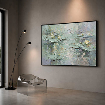Soft Water Lilies Canvas Wall Art, Serene Pond Scene, Tranquil Floral Painting, Pastel Green Home Decor, Nature Canvas Canvas Print Art