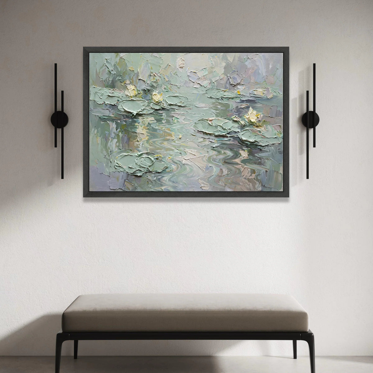Soft Water Lilies Canvas Wall Art, Serene Pond Scene, Tranquil Floral Painting, Pastel Green Home Decor, Nature Canvas Canvas Print Art