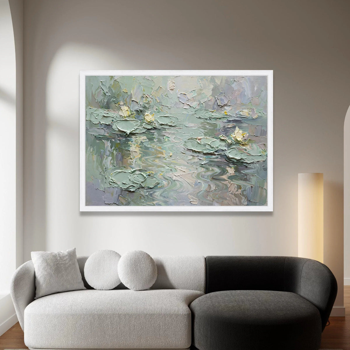 Soft Water Lilies Canvas Wall Art, Serene Pond Scene, Tranquil Floral Painting, Pastel Green Home Decor, Nature Canvas Canvas Print Art