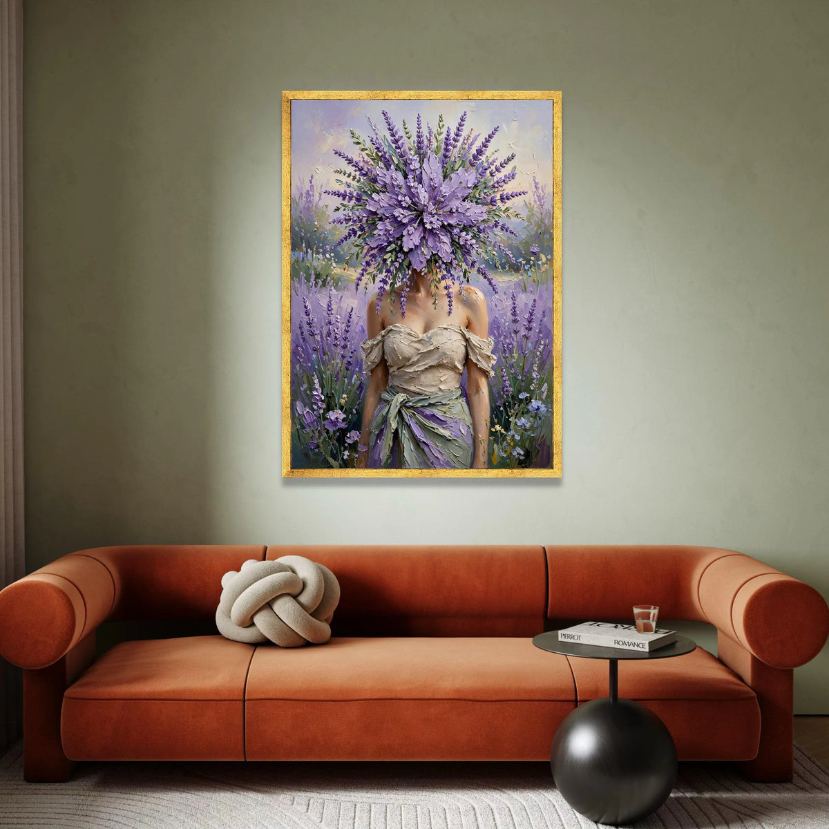 Lavender Bouquet Face Canvas, Woman Floral Portrait, Purple Flower Art, Elegant Garden Wall Decor, Botanical Canvas Canvas Print Art