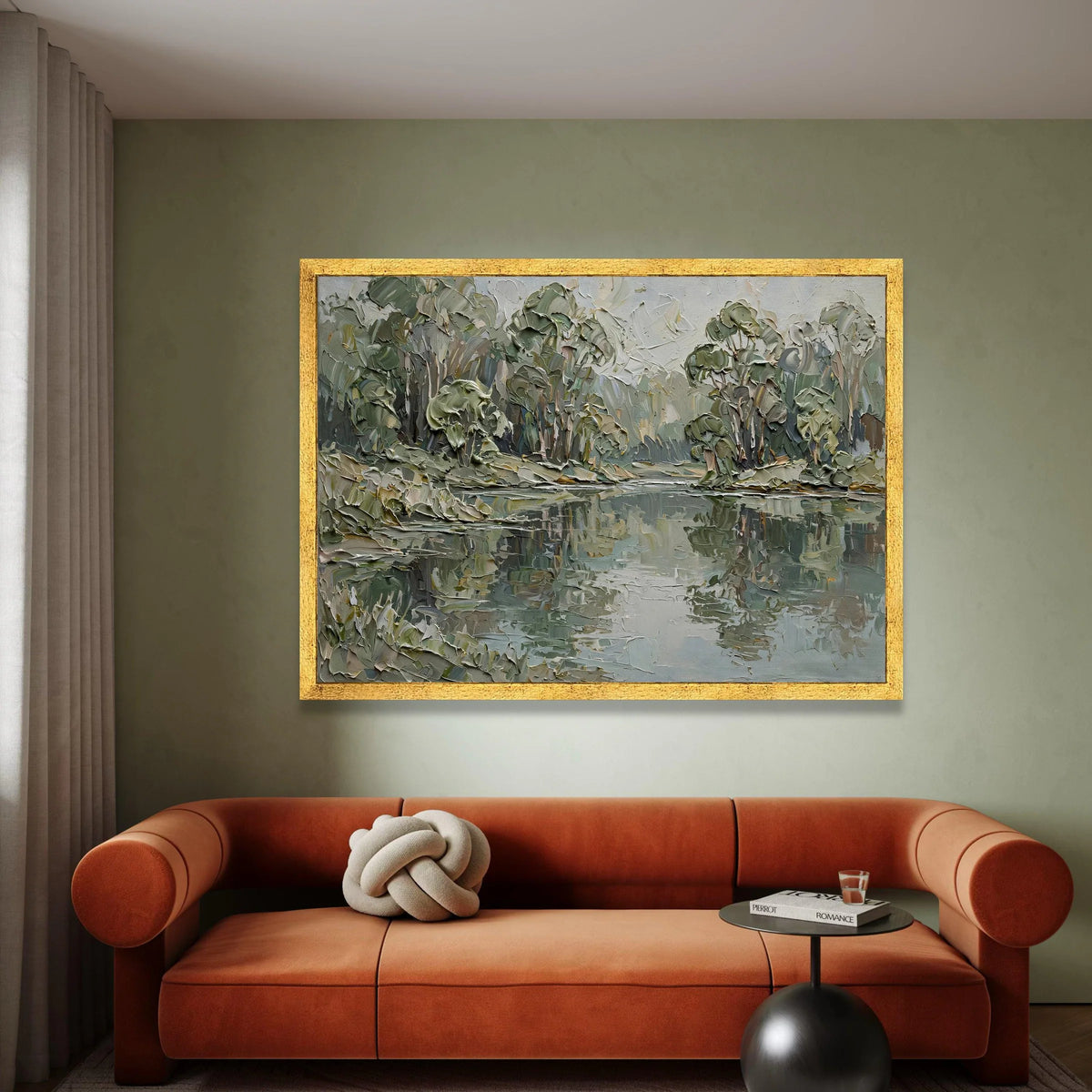 Serene River Landscape Canvas, Green Trees Reflection, Nature Wall Art, Tranquil Water Scene, Calm Forest Canvas Decoration Canvas Print Art