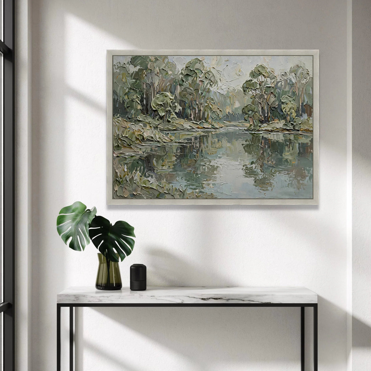 Serene River Landscape Canvas, Green Trees Reflection, Nature Wall Art, Tranquil Water Scene, Calm Forest Canvas Decoration Canvas Print Art