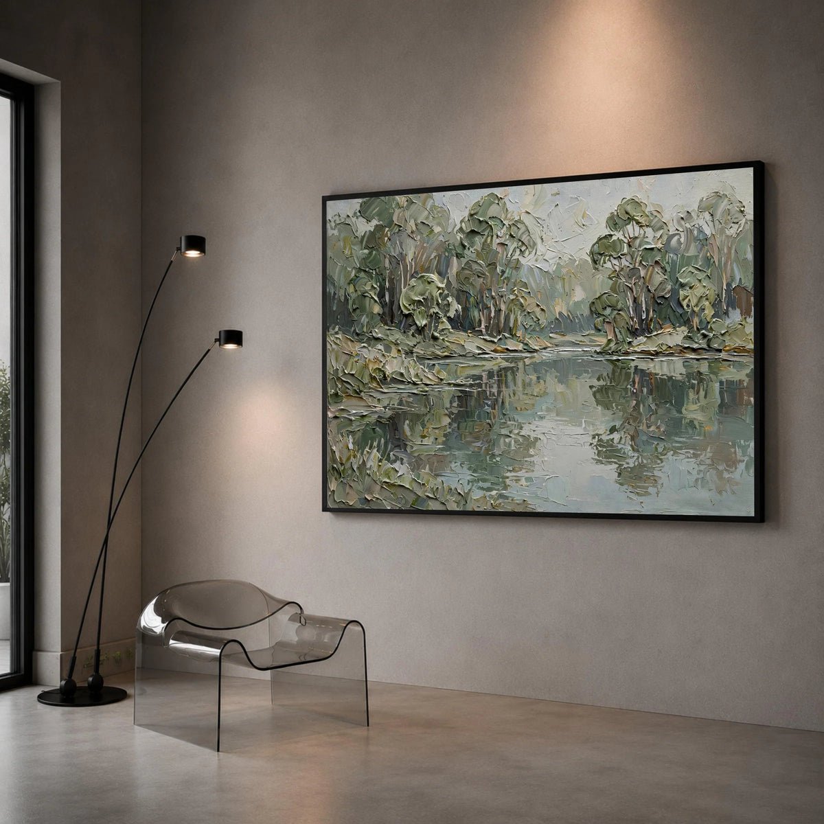 Serene River Landscape Canvas, Green Trees Reflection, Nature Wall Art, Tranquil Water Scene, Calm Forest Canvas Decoration Canvas Print Art