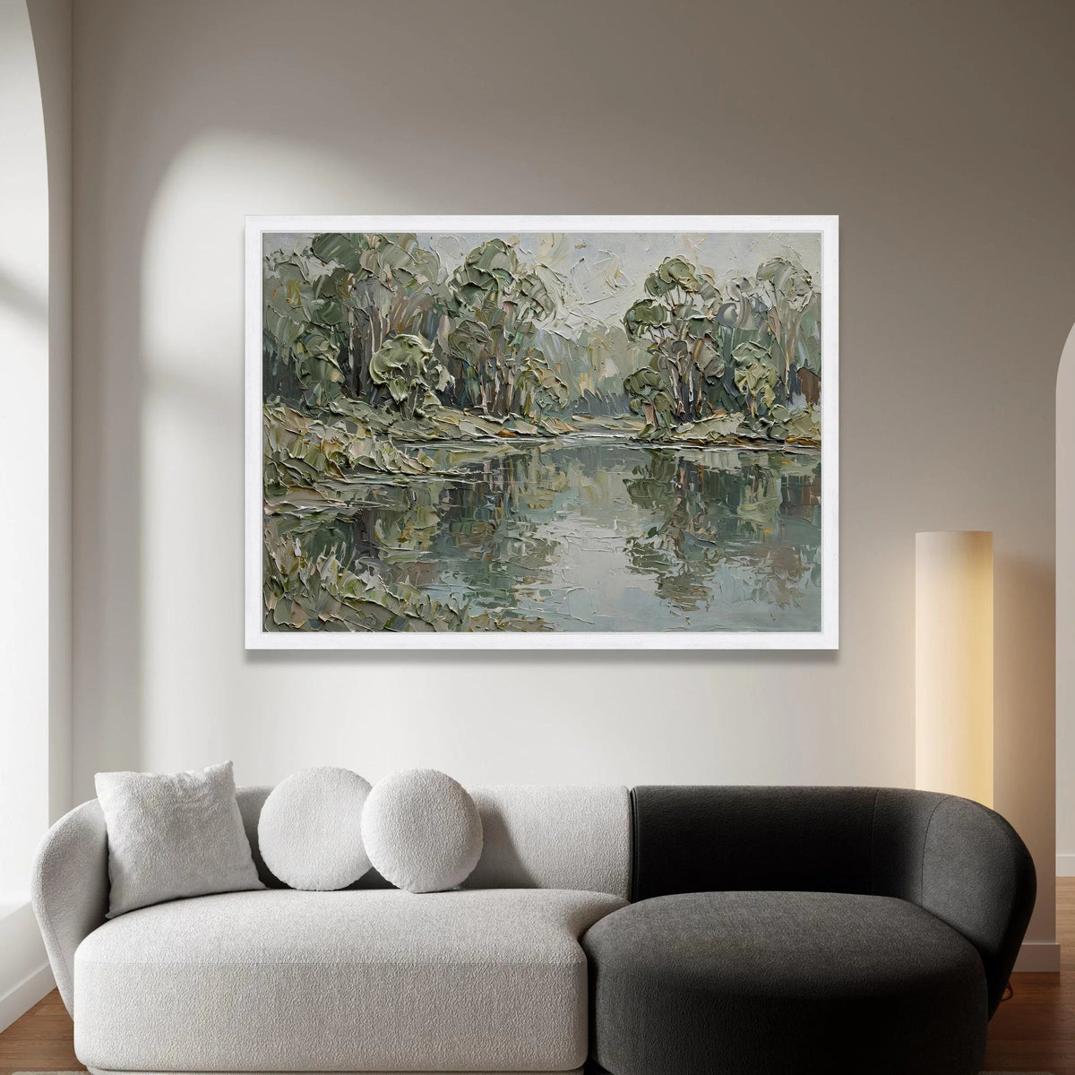 Serene River Landscape Canvas, Green Trees Reflection, Nature Wall Art, Tranquil Water Scene, Calm Forest Canvas Decoration Canvas Print Art