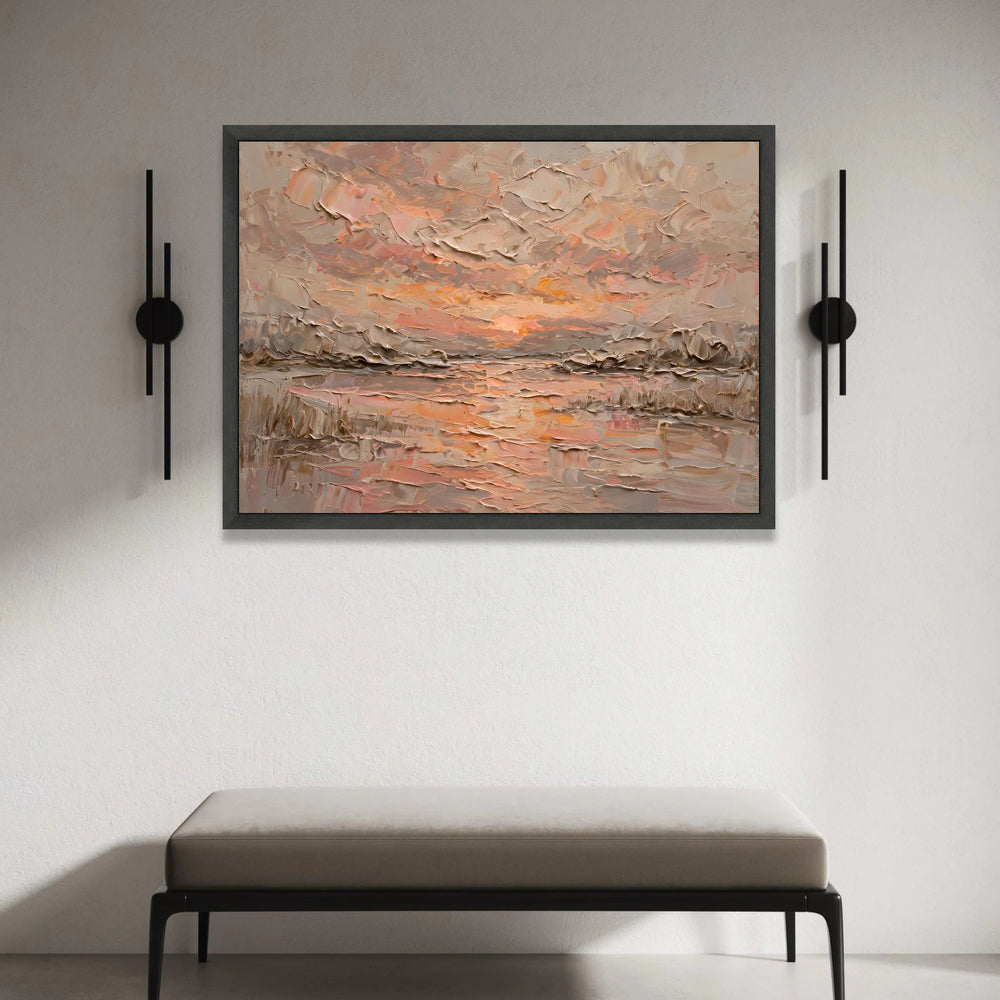 Warm Sunset Sky Canvas Wall Art, Abstract Landscape Painting, Earth Tone Home Decor, Soft Pastel Colors, Contemporary Canvas Print Art