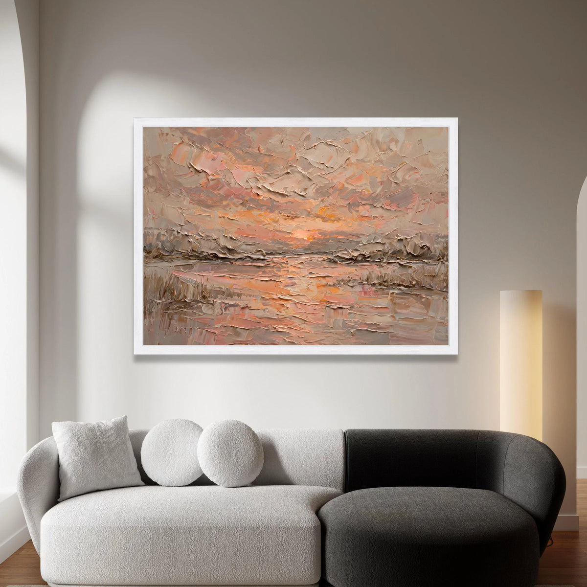 Warm Sunset Sky Canvas Wall Art, Abstract Landscape Painting, Earth Tone Home Decor, Soft Pastel Colors, Contemporary Canvas Print Art